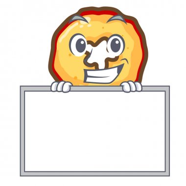 Bir kase içinde tahta karikatür elma cipsi ile Grinning