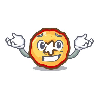 Maskot ile izole elma cipsi sırıtarak