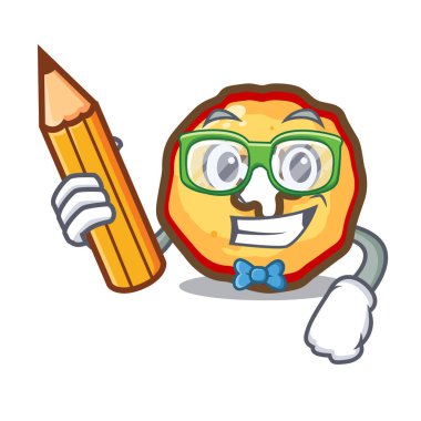 Öğrenci elma cipsi maskot ile izole