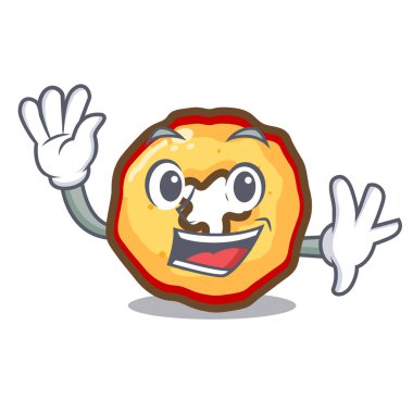 Maskot ile izole elma cipsi sallayarak