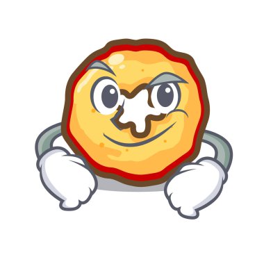 Maskot ile izole elma cipsi sırıtma