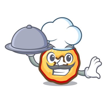 Yemek elma cipsi ile Şef karakter panolarında sunulan