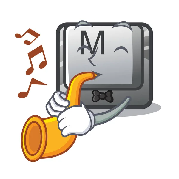 S trumpetou M tlačítko nainstalované ve hře karikatury — Stockový vektor