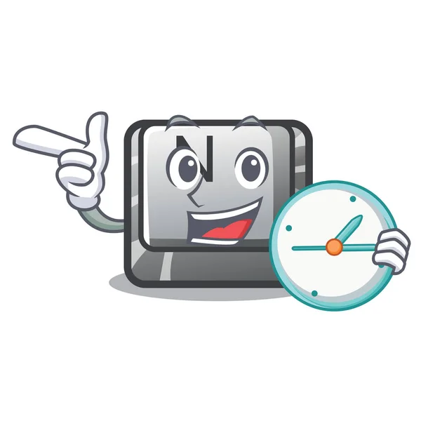 With clock button N isolated with the cartoon — 스톡 벡터