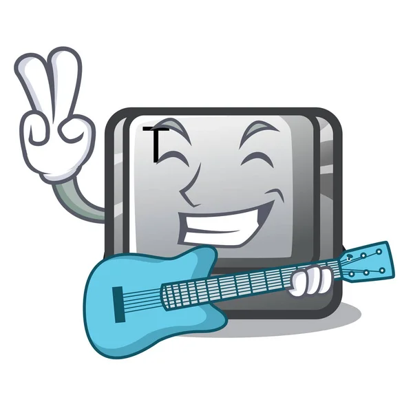 Met gitaar knop T in het toetsenbord cartoon — Stockvector