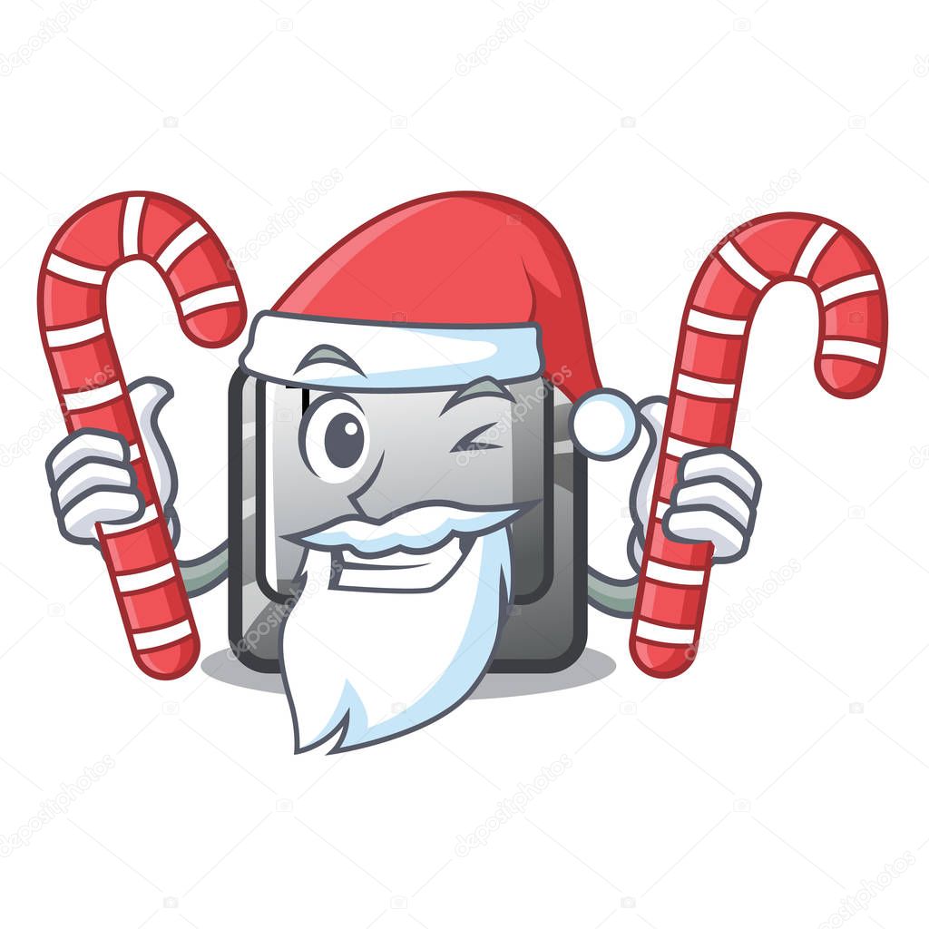 Santa with candy button T in the mascot shape