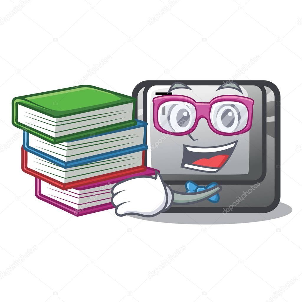 Student with book button T in the mascot shape