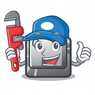 Karikatür bilgisayara tesisatçı Q düğmesi yüklendi