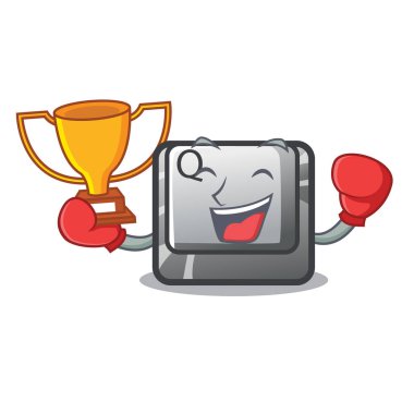 Boks kazanan Q düğmesi karikatür bilgisayarda yüklü