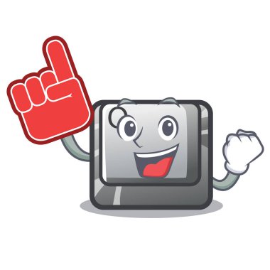 Karikatür bilgisayara köpük parmak Q düğmesi yüklendi