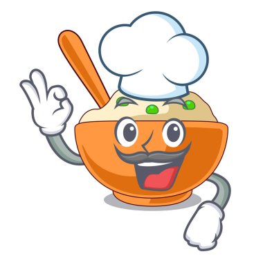 Şef karikatür ile izole patates püresi