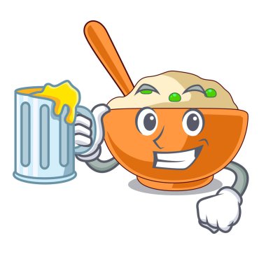 Meyve suyu, patates püresi ve maskotla.