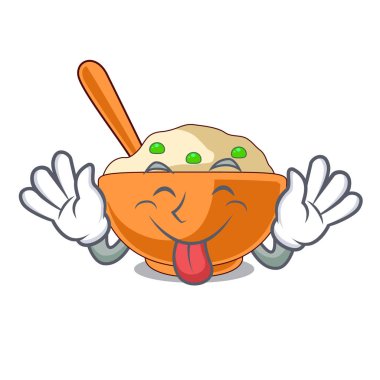 Karikatür plaka yukarıda dil dışarı patates püresi