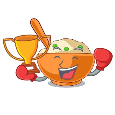 Boks kazanan karikatür plaka yukarıda patates püresi