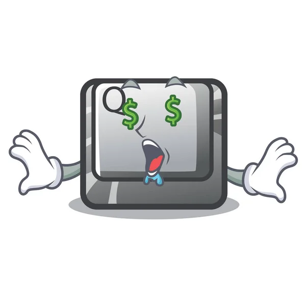 Dinheiro olho Q botão instalado no computador dos desenhos animados —  Vetores de Stock