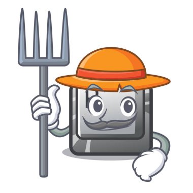 Çiftçi P düğmesi karikatür bilgisayara yüklü