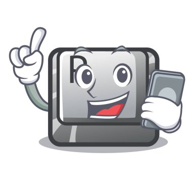 Çizgi film bilgisayarına telefon P düğmesi takılı