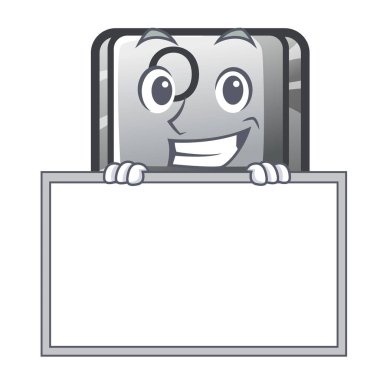 Karikatür izole tahta düğmesi O ile grinning