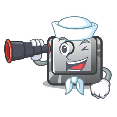 Karikatür şeklinde dürbün düğmesi O ile Denizci