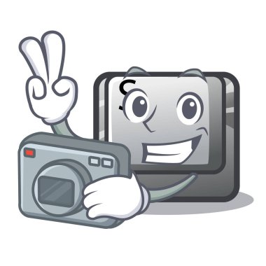 Bir bilgisayar karikatür fotoğrafçı düğmesi S