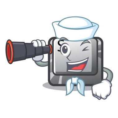 Bir bilgisayar karikatür üzerinde dürbün düğmesi S ile Denizci