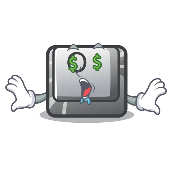 Money Eye O knop geïnstalleerd op mascotte computer — Stockvector