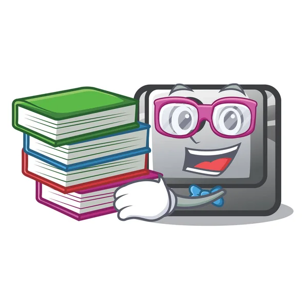 Étudiant avec le bouton O du livre installé sur l'ordinateur de mascotte — Image vectorielle