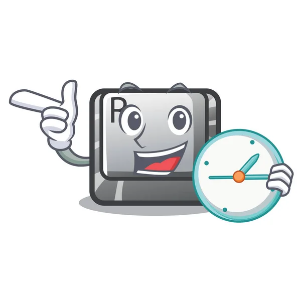 With clock button R isolated with the cartoon — 스톡 벡터