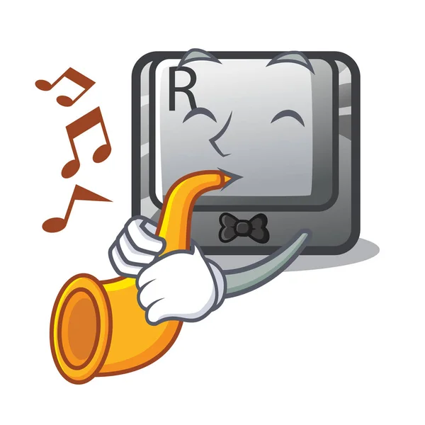 Con trompeta botón R en forma de mascota — Vector de stock