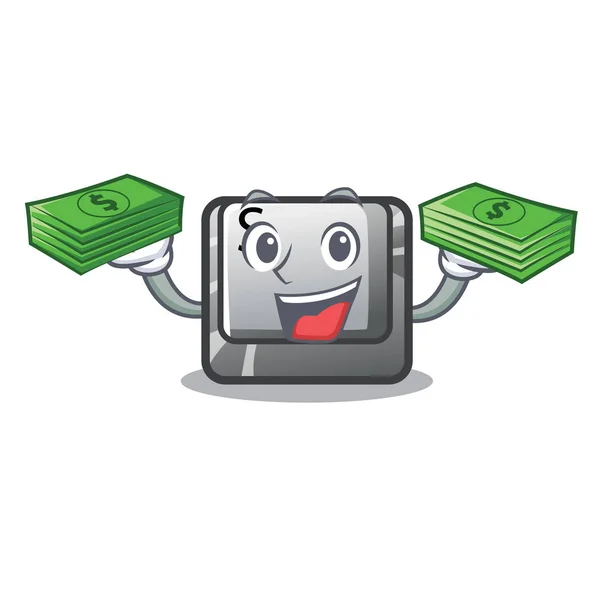 With money bag button S on a computer cartoon — Stock Vector