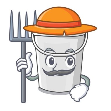 Çiftçi plastik tüp kova karakteri izole