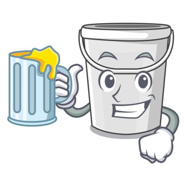 Meyve suyu karikatürü plastik plastik kova komodiniyle.