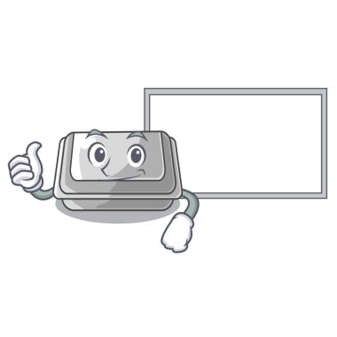 Karikatür izole kurulu plastik kutu ile Thumbs up