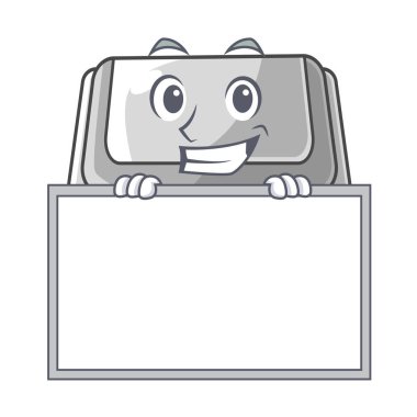 Karikatür izole kurulu plastik kutu ile grinning