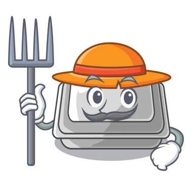 Karikatür izole Çiftçi plastik kutu