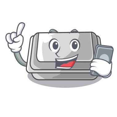 Çizgi filmde izole edilmiş telefon plastik kutusuyla.