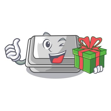 Çizgi film masasında hediye plastik kutusuyla