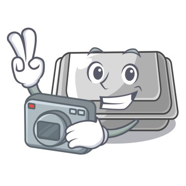 Karikatür masasında Fotoğrafçı plastik kutu