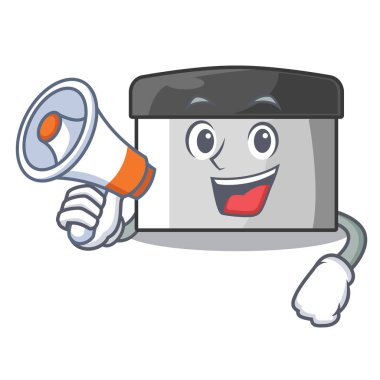 Ahşap dolaptaki megafon karakterli hamur işi kazıyıcıyla.