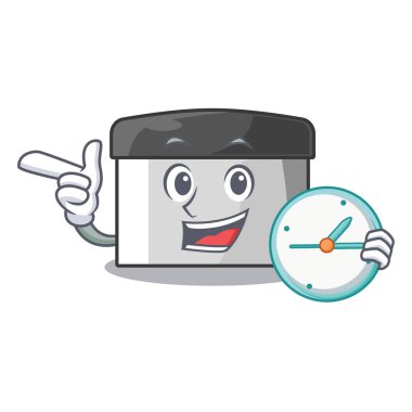 Çizgi filmle izole edilmiş saat pasta kazıyıcısıyla.