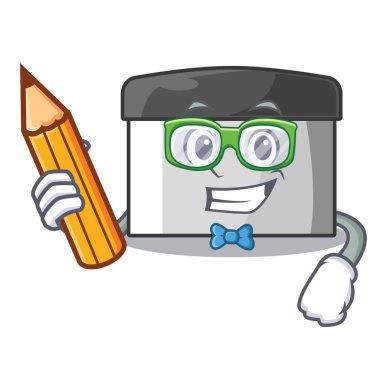 Öğrenci pasta kazıyıcı karikatür ile izole