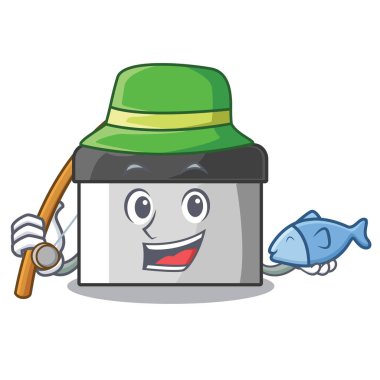 Ahşap maskot masada balıkçılık pasta kazıyıcı