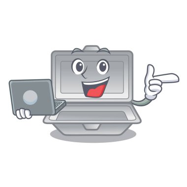 Çizgi film şeklinde dizüstü bilgisayarı açık köpükle.