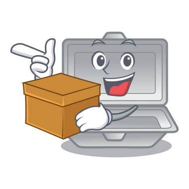 Kutu açık stiroköpük ile maskot ile izole