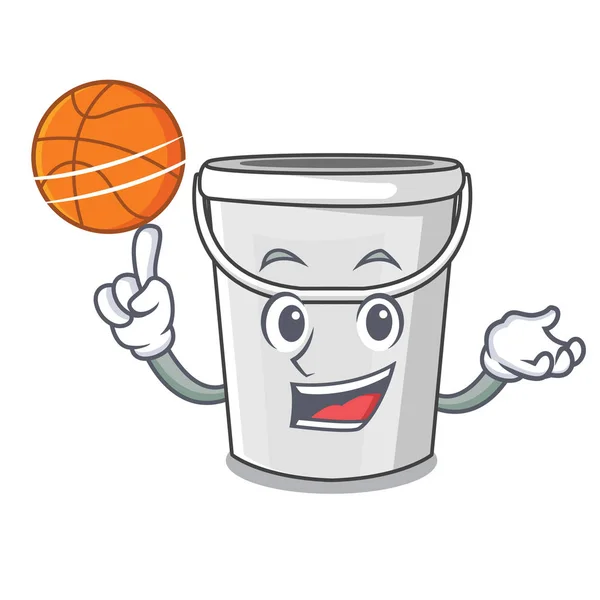 With basketball plastic tube bucket isolated the character — Stock Vector