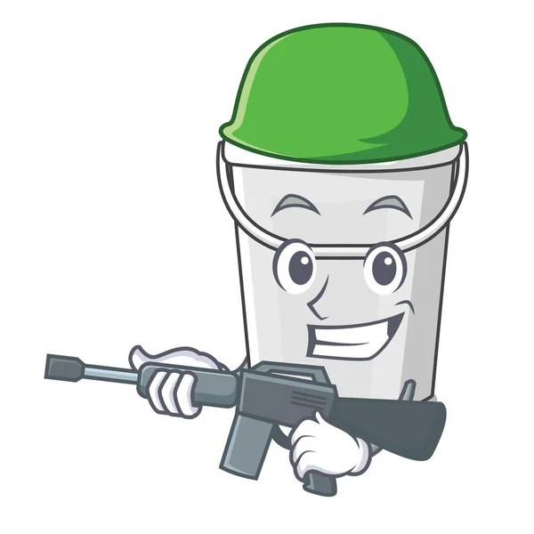 Exército balde de tubo de plástico isolado o personagem — Vetor de Stock