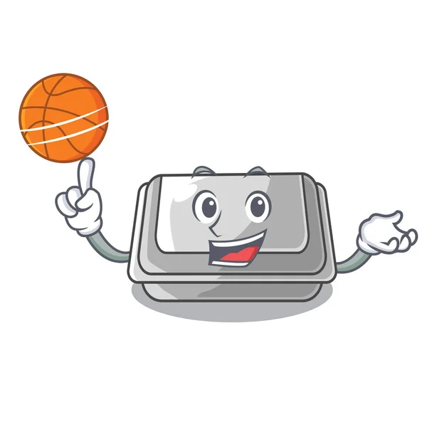 Con caja de plástico de baloncesto aislado en la caricatura — Vector de stock