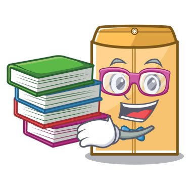 Karikatür izole kitap poster zarf ile Öğrenci