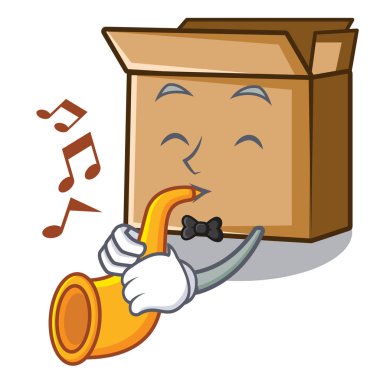 Maskotla izole edilmiş trompet kartonuyla