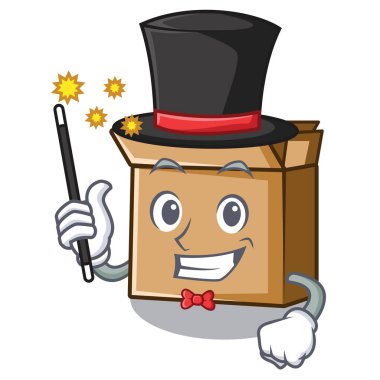 Sihirbaz karikatür karton sandalyenin yanına yerleştirilir